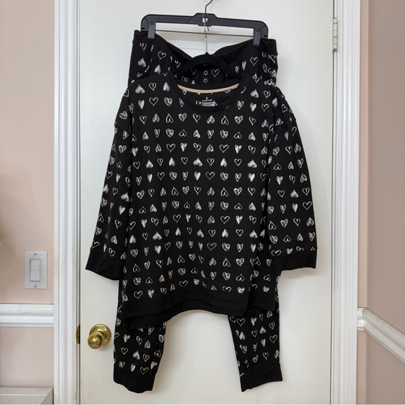 Cuddl Duds Women's Pajama Lounge 2-Pc Set Soft Cozy Black Heart Pattern Size XL - Picture 1 of 11